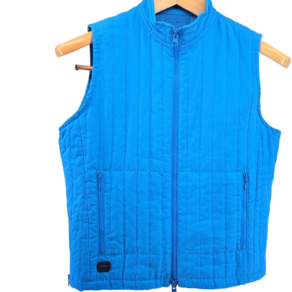 Y2K Ralph Lauren Quilted‎ Vest Blue Full Zip tartan label sz XS